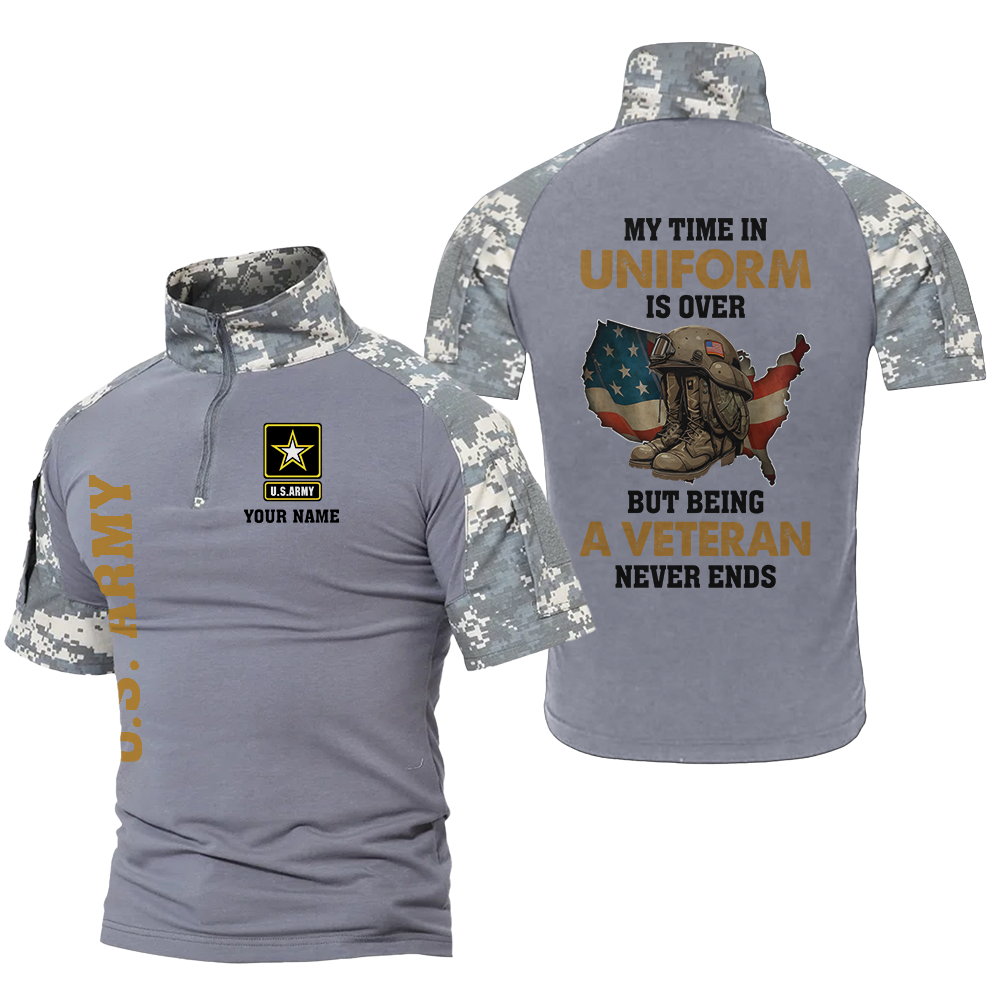 Personalized My Time In Uniform Is Over But Being A Veteran Never Ends Tactical Polo Shirt