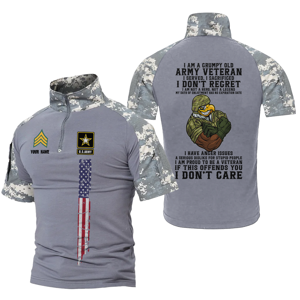 Personalized I'm A Grumpy Old Army Veteran Tactical Polo Shirt