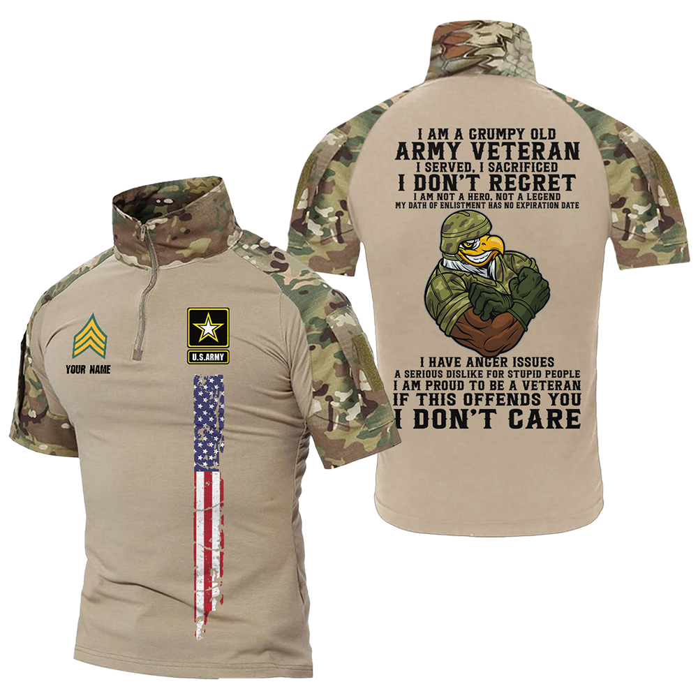 Personalized I'm A Grumpy Old Army Veteran Tactical Polo Shirt
