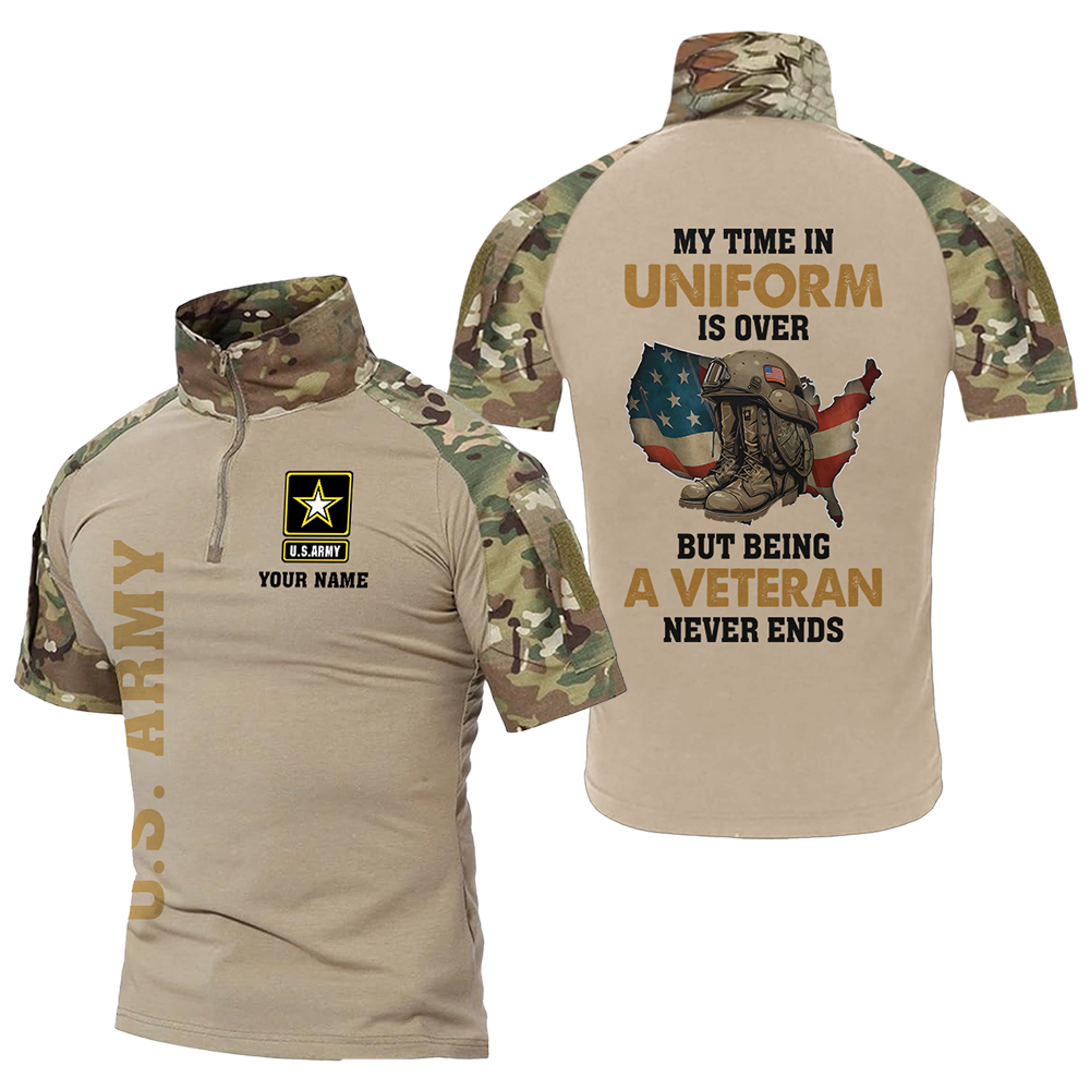 Personalized My Time In Uniform Is Over But Being A Veteran Never Ends Tactical Polo Shirt