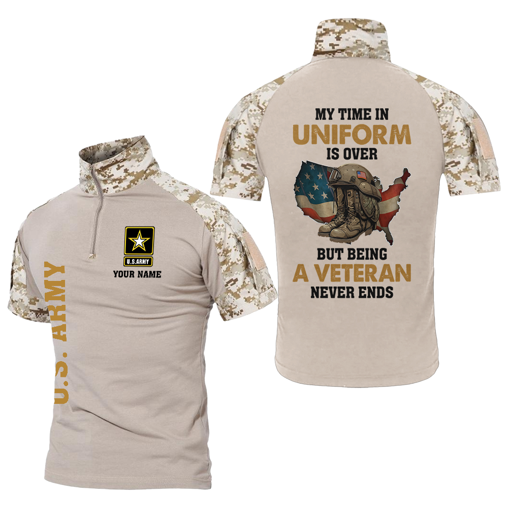 Personalized My Time In Uniform Is Over But Being A Veteran Never Ends Tactical Polo Shirt