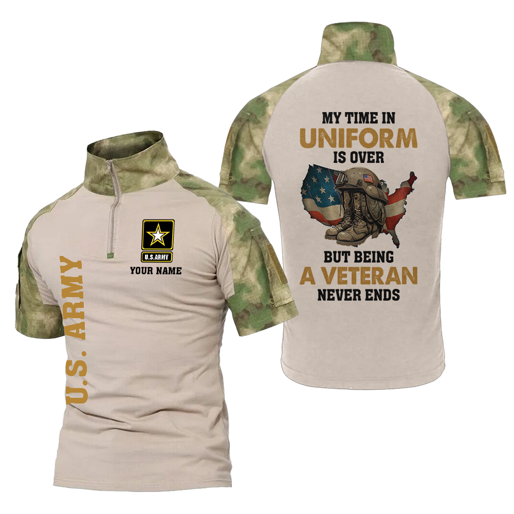 Personalized My Time In Uniform Is Over But Being A Veteran Never Ends Tactical Polo Shirt