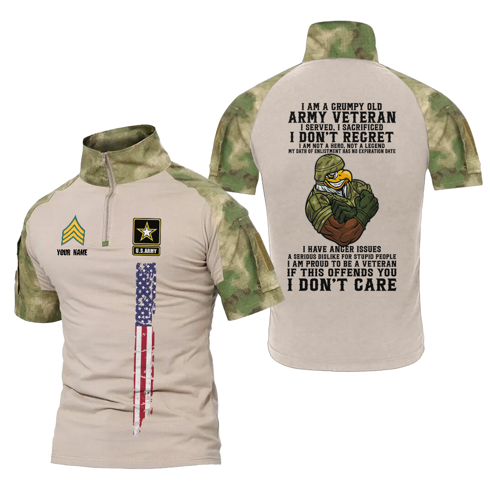Personalized I'm A Grumpy Old Army Veteran Tactical Polo Shirt