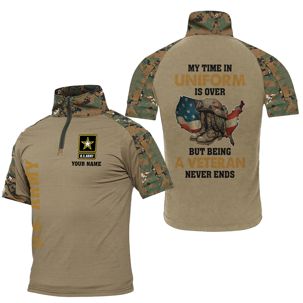 Personalized My Time In Uniform Is Over But Being A Veteran Never Ends Tactical Polo Shirt