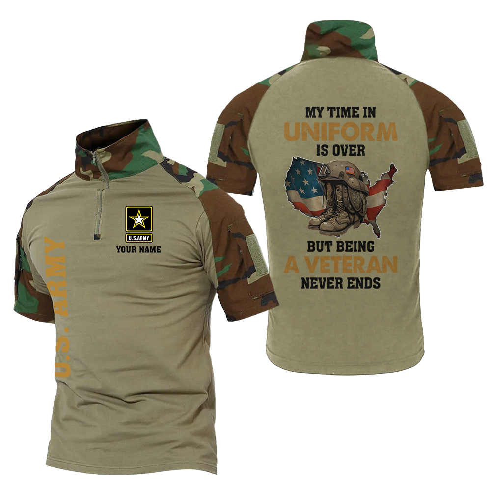 Personalized My Time In Uniform Is Over But Being A Veteran Never Ends Tactical Polo Shirt
