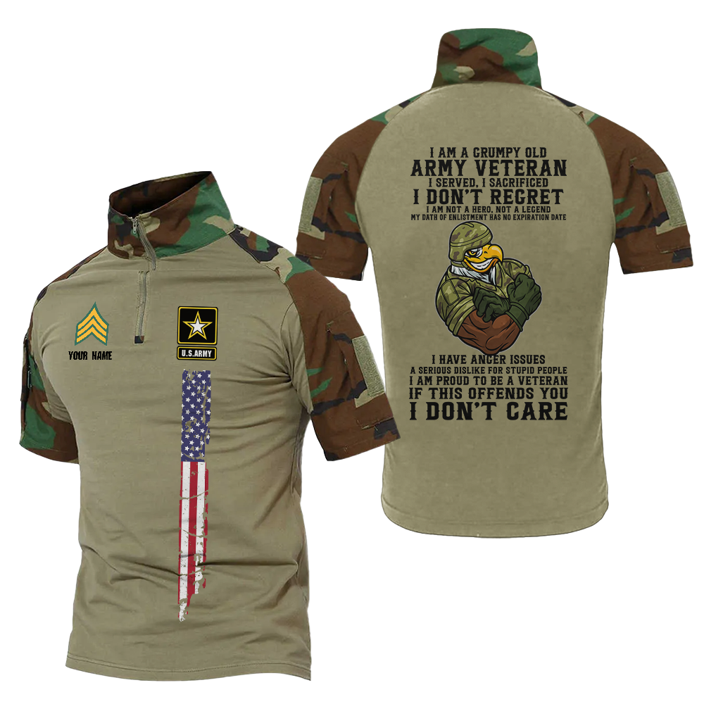 Personalized I'm A Grumpy Old Army Veteran Tactical Polo Shirt