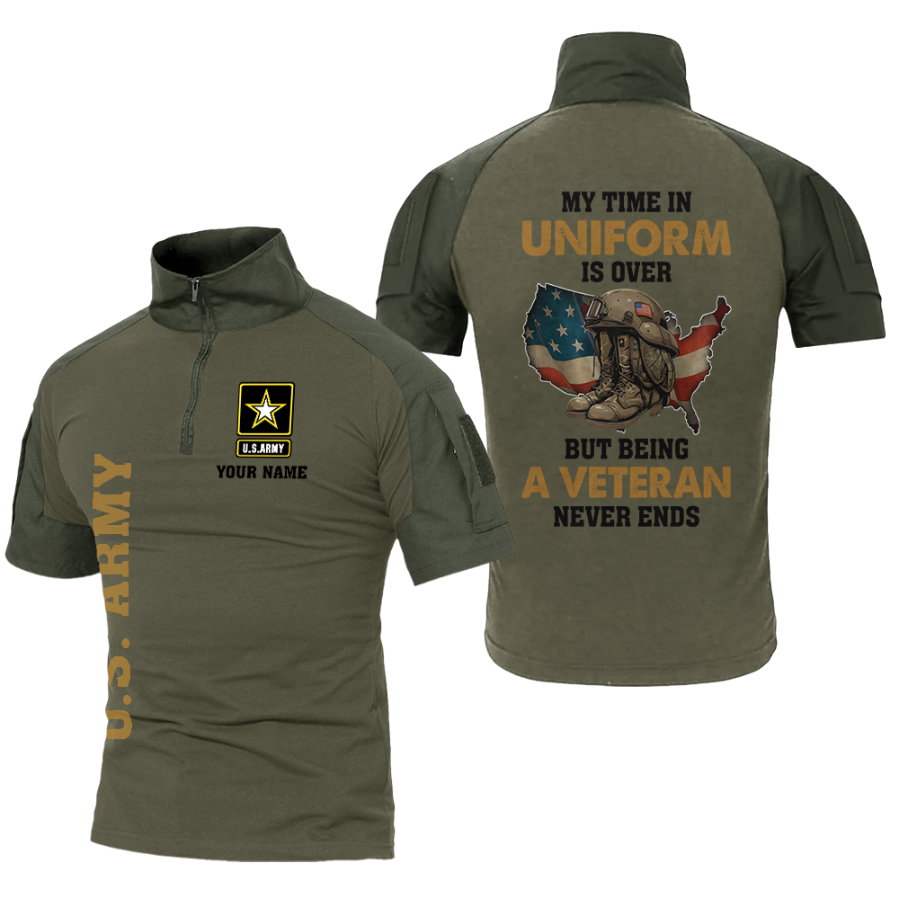 Personalized My Time In Uniform Is Over But Being A Veteran Never Ends Tactical Polo Shirt