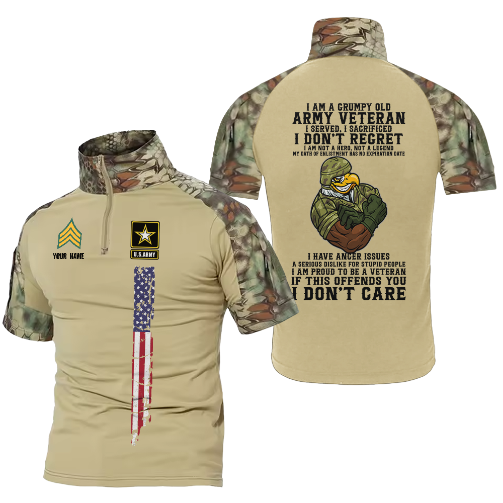 Personalized I'm A Grumpy Old Army Veteran Tactical Polo Shirt