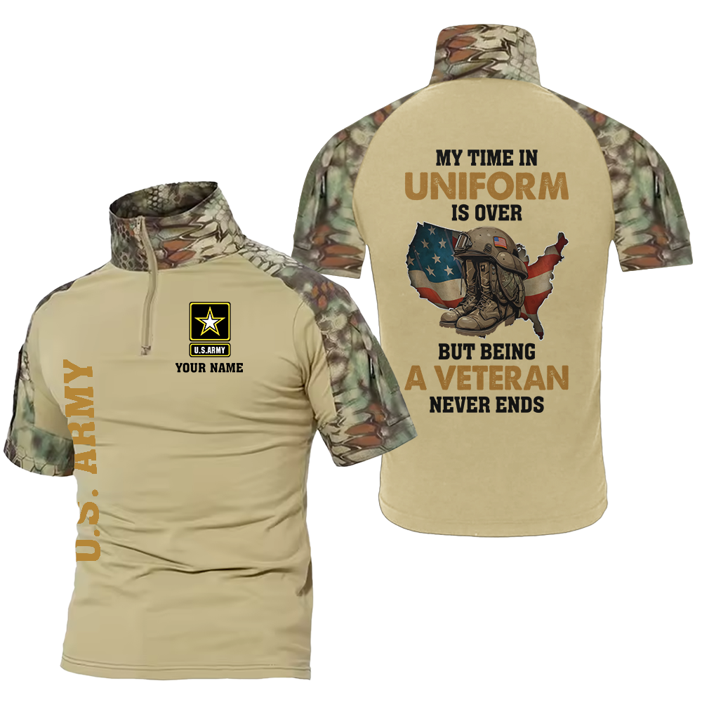 Personalized My Time In Uniform Is Over But Being A Veteran Never Ends Tactical Polo Shirt