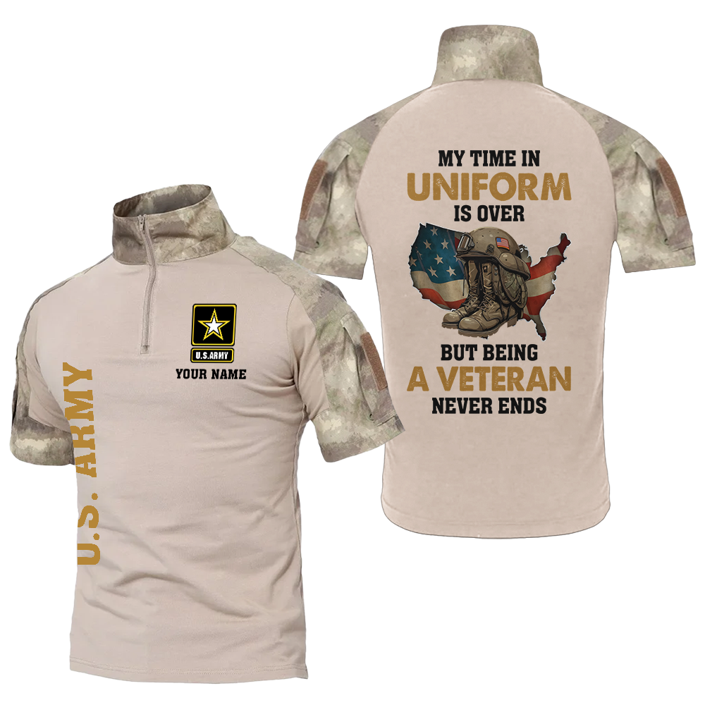 Personalized My Time In Uniform Is Over But Being A Veteran Never Ends Tactical Polo Shirt