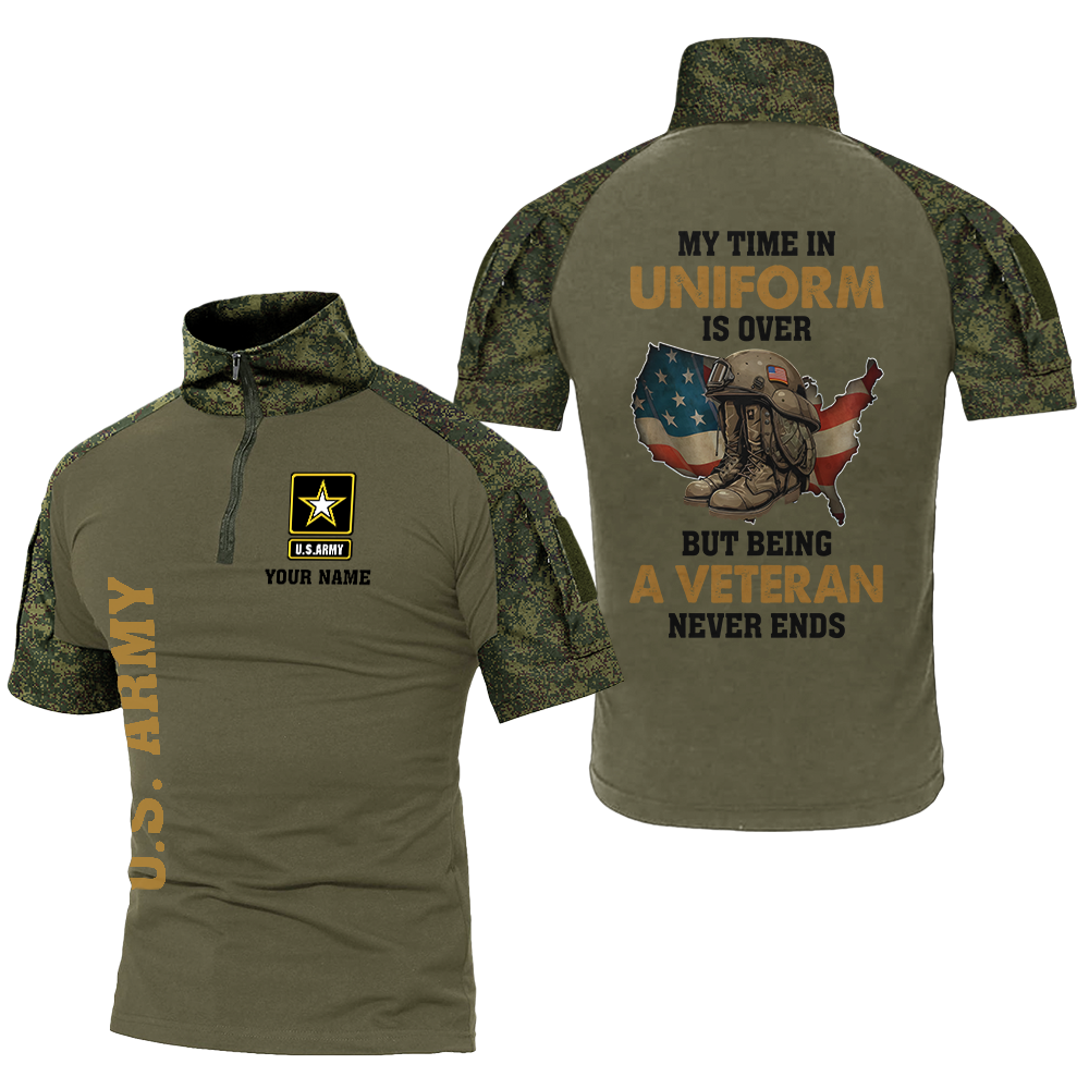 Personalized My Time In Uniform Is Over But Being A Veteran Never Ends Tactical Polo Shirt