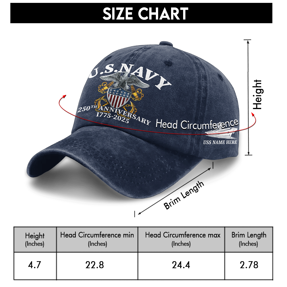 Personalizable Navy 250th Anniversary Washed Cap
