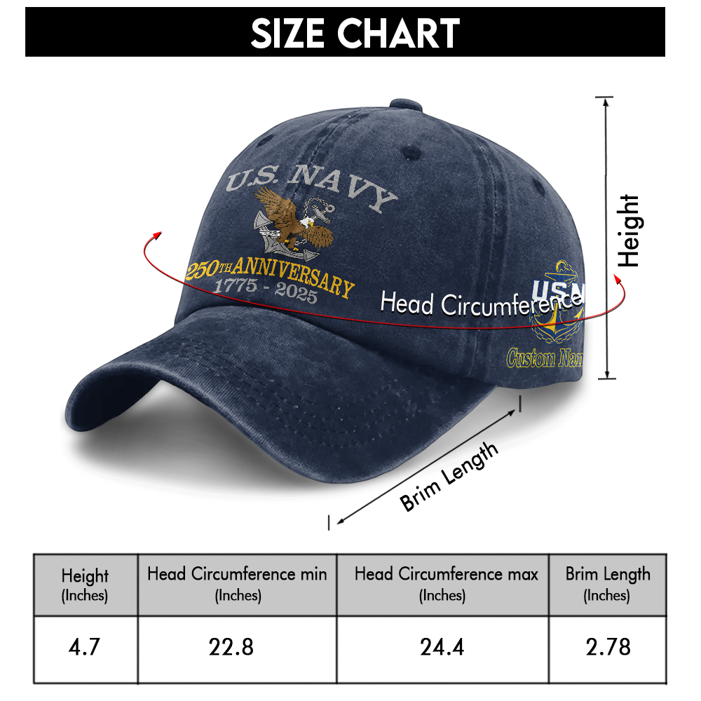 Personalizable Navy 250th Anniversary Washed Cap