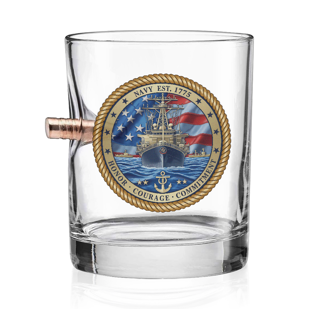 Navy Honor Courage Commitment Bullet Whiskey Glass
