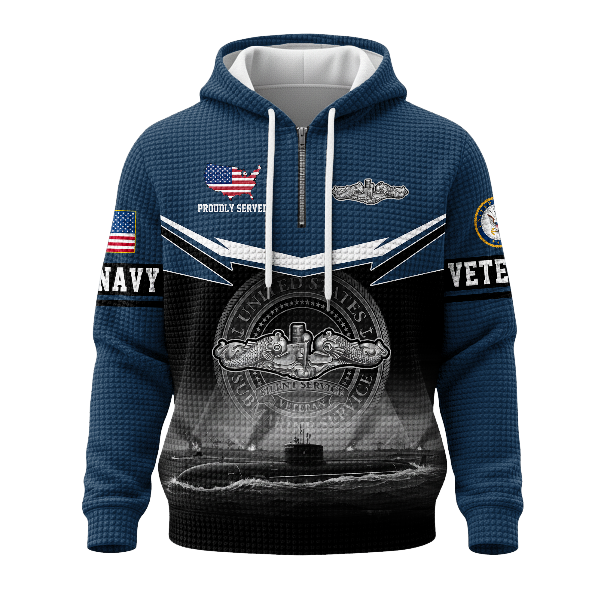 Navy Submarine Quarter Zip Waffle Hoodie