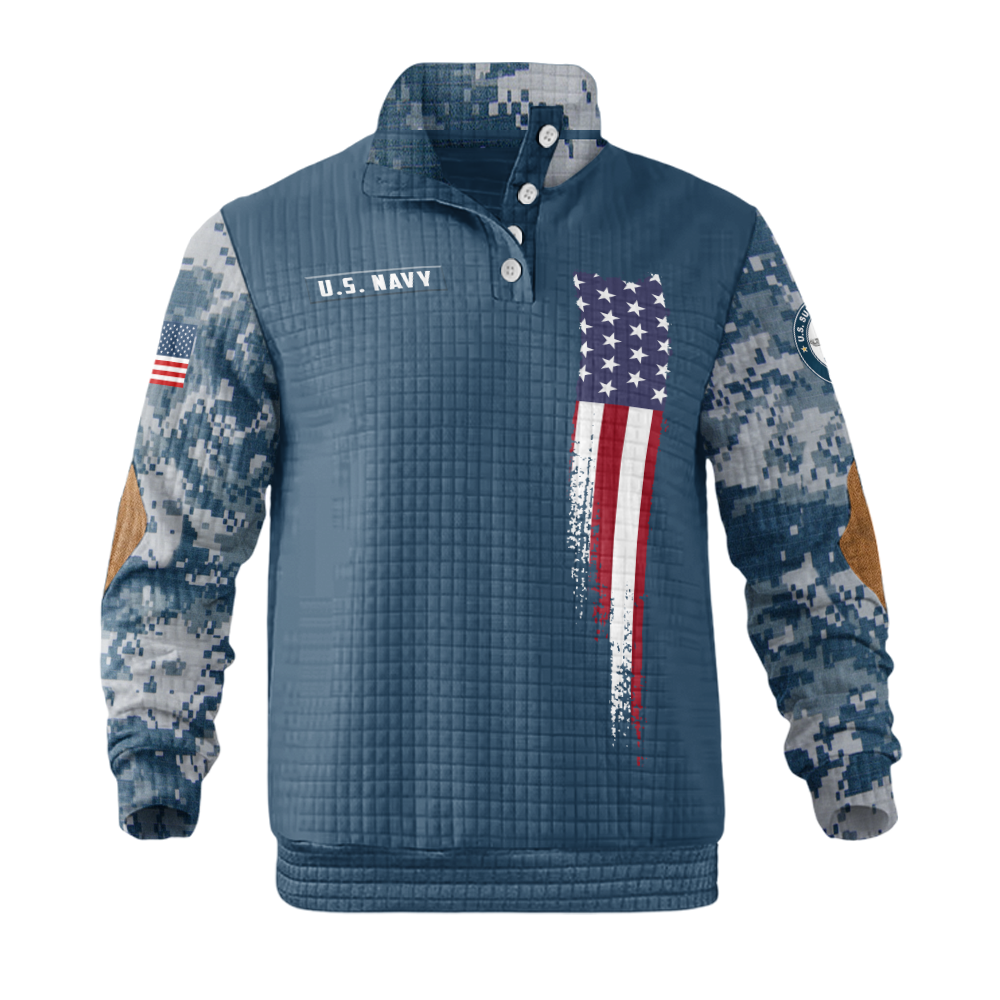 Always A Navy Sailor Waffle Stand Collar Sweatshirt