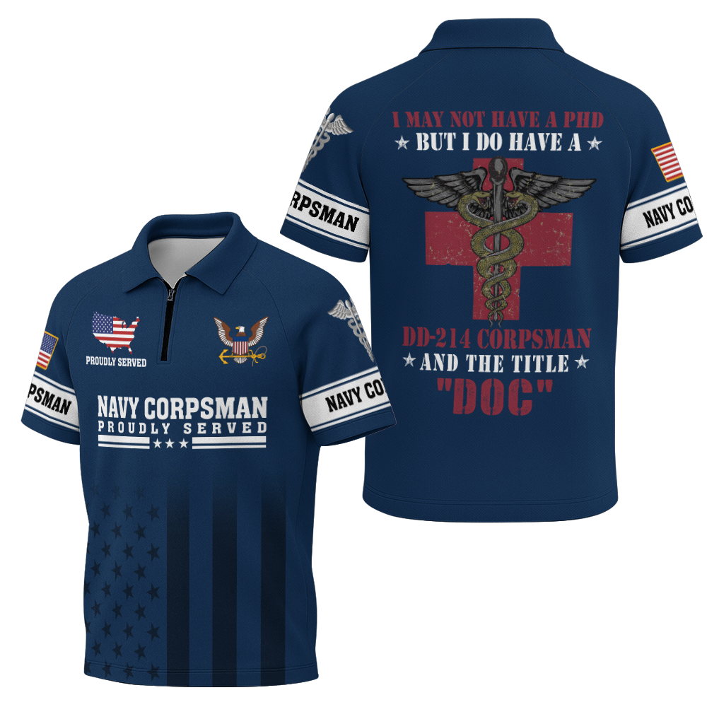 Navy Corpsman Raglan Zip Polo Shirt