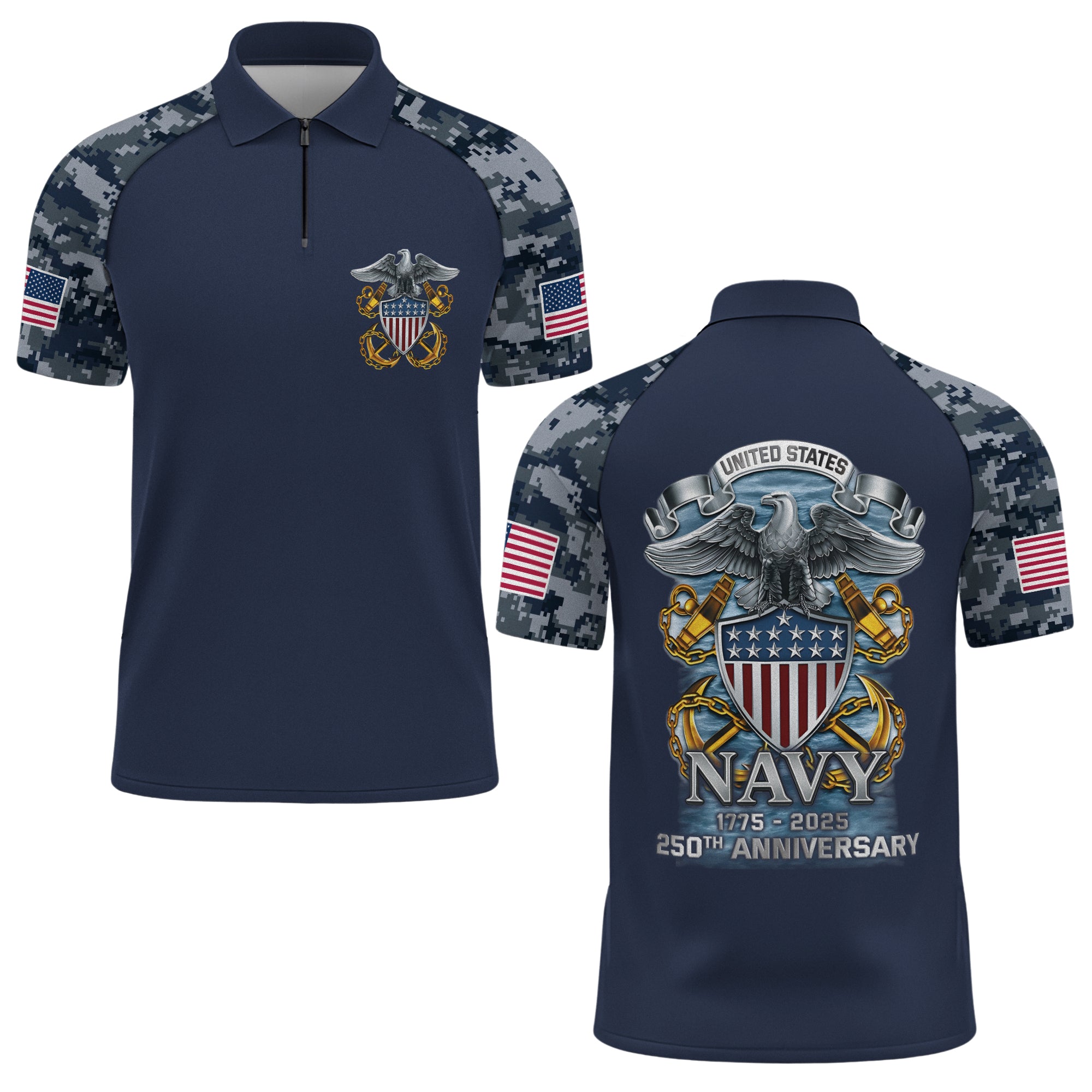 Navy 250th Anniversary Raglan Zip Polo Shirt