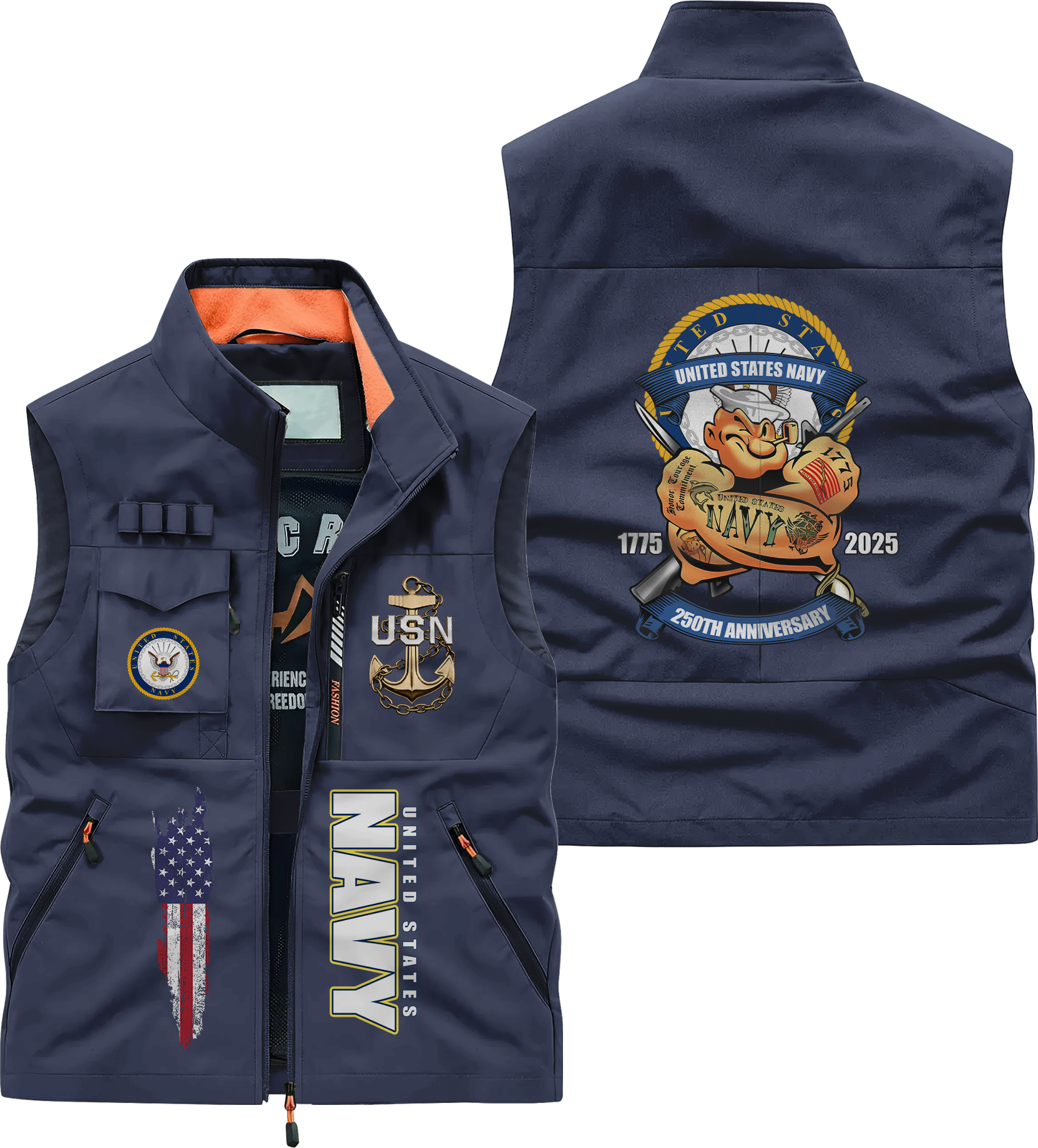Navy 250th Anniversary Pocket Vest & Washed Cap Combo