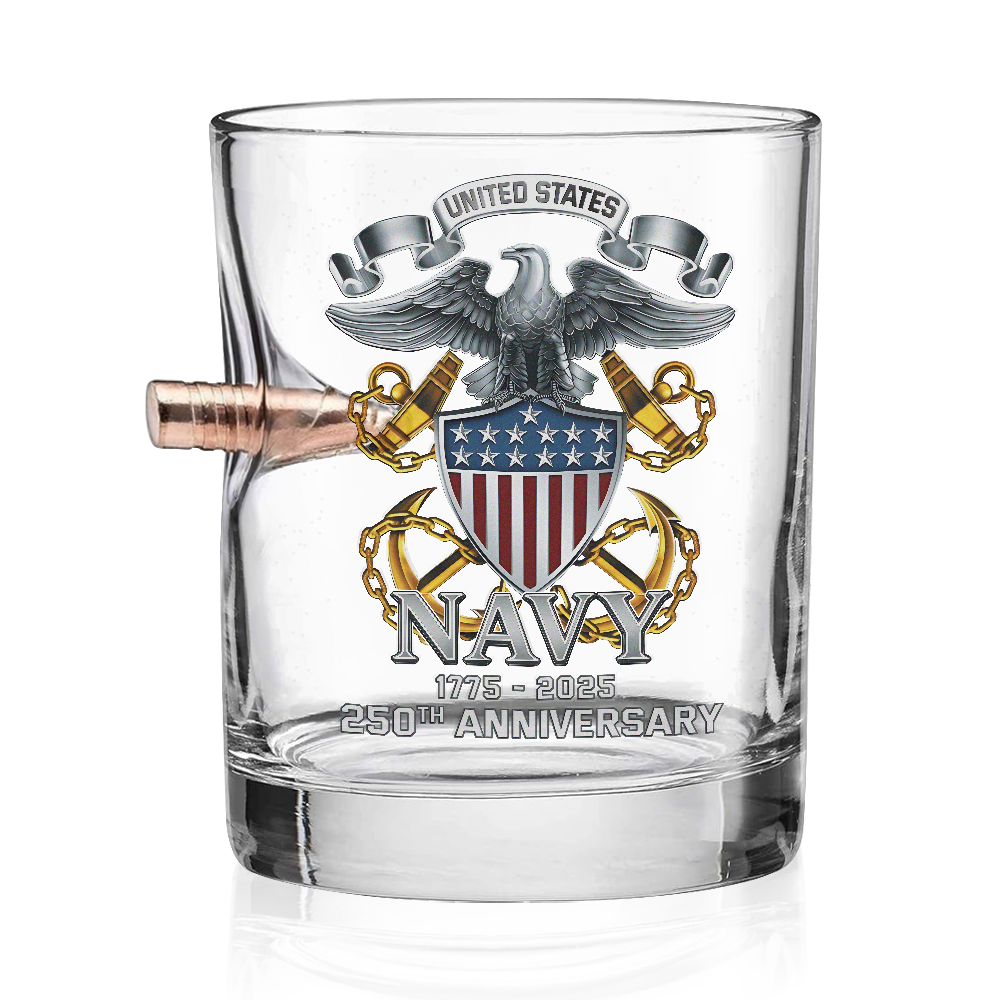 Navy 250th Anniversary Classic Tee & Bullet Glass Combo