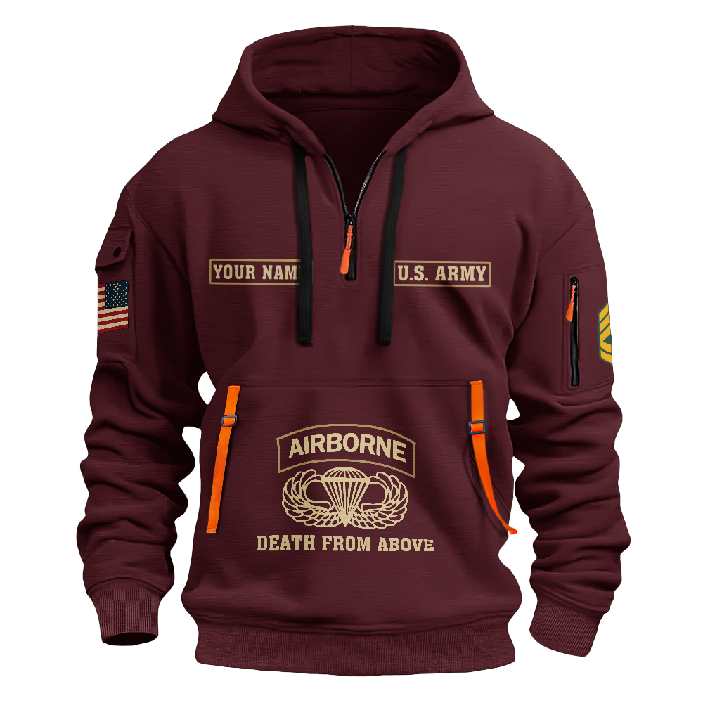 Personalizable Airborne There Are No Ex-Paratroopers Quarter Zip Hoodie