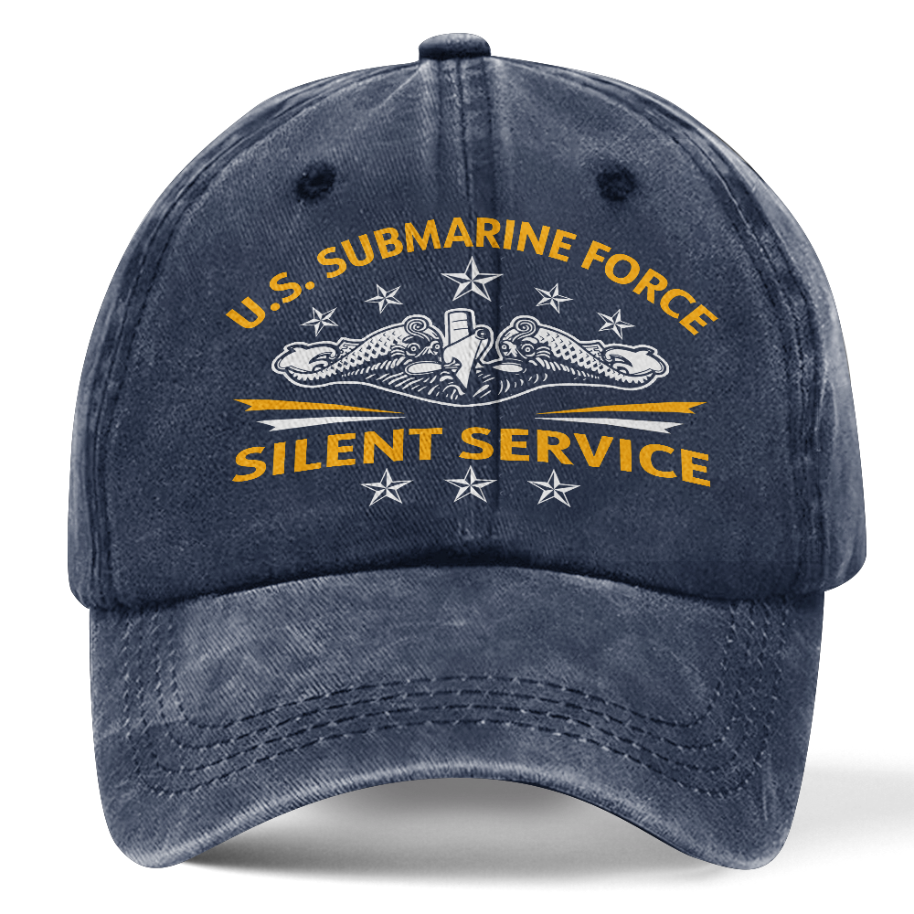 Silver Dolphins Navy Submarine Silent Service Washed Cap
