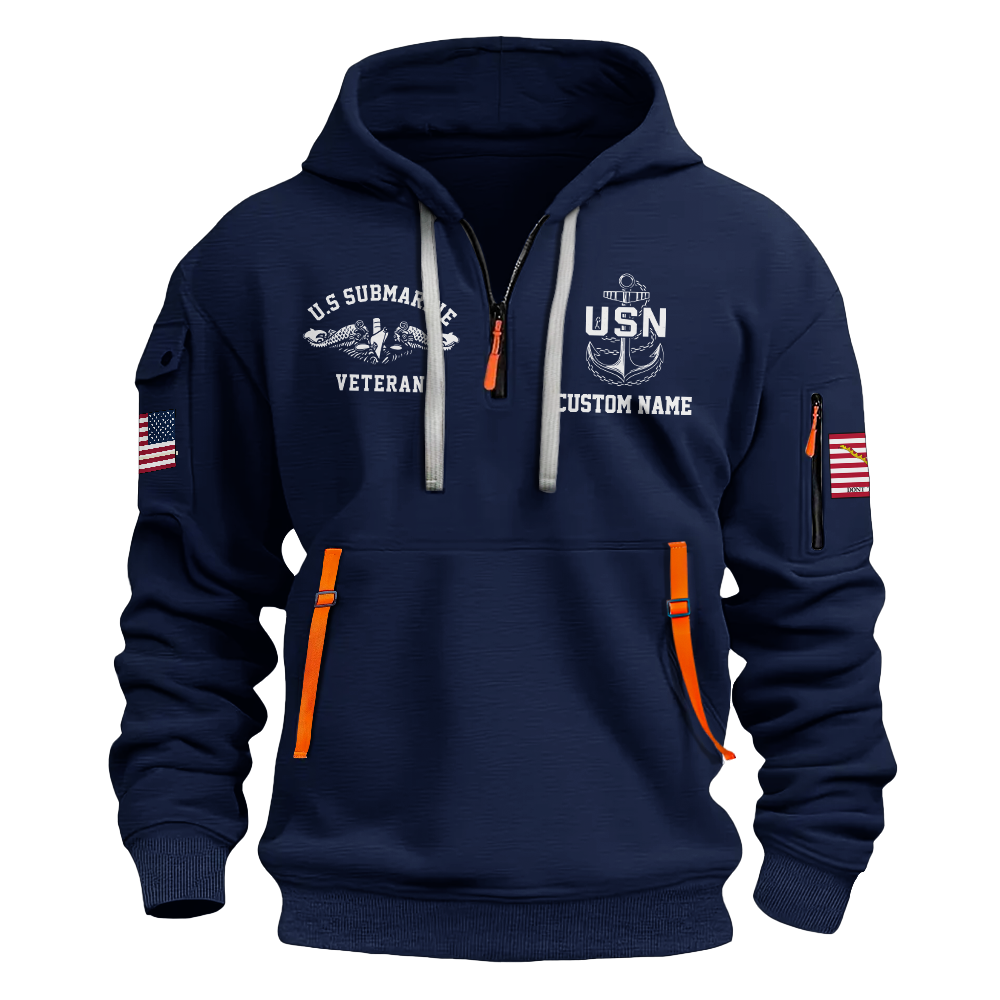 Personalizable Navy Submarine Quarter Zip Hoodie
