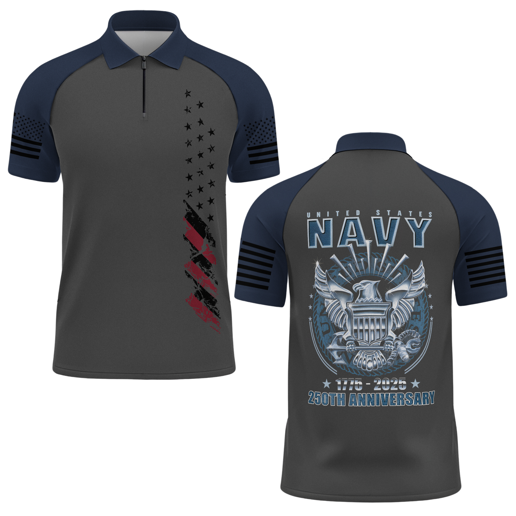 Navy 250th Anniversary Raglan Zip Polo Shirt