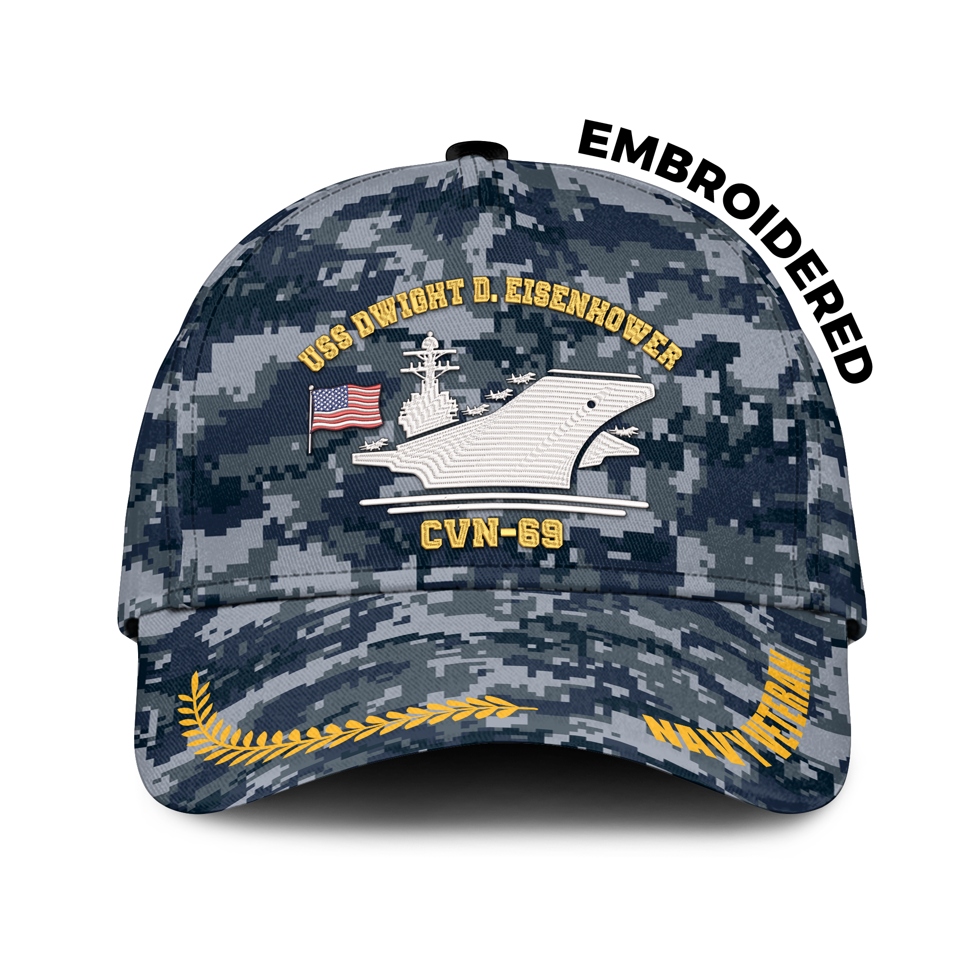 Personalizable Ship Name Navy Veteran Embroidered & Printed Cap