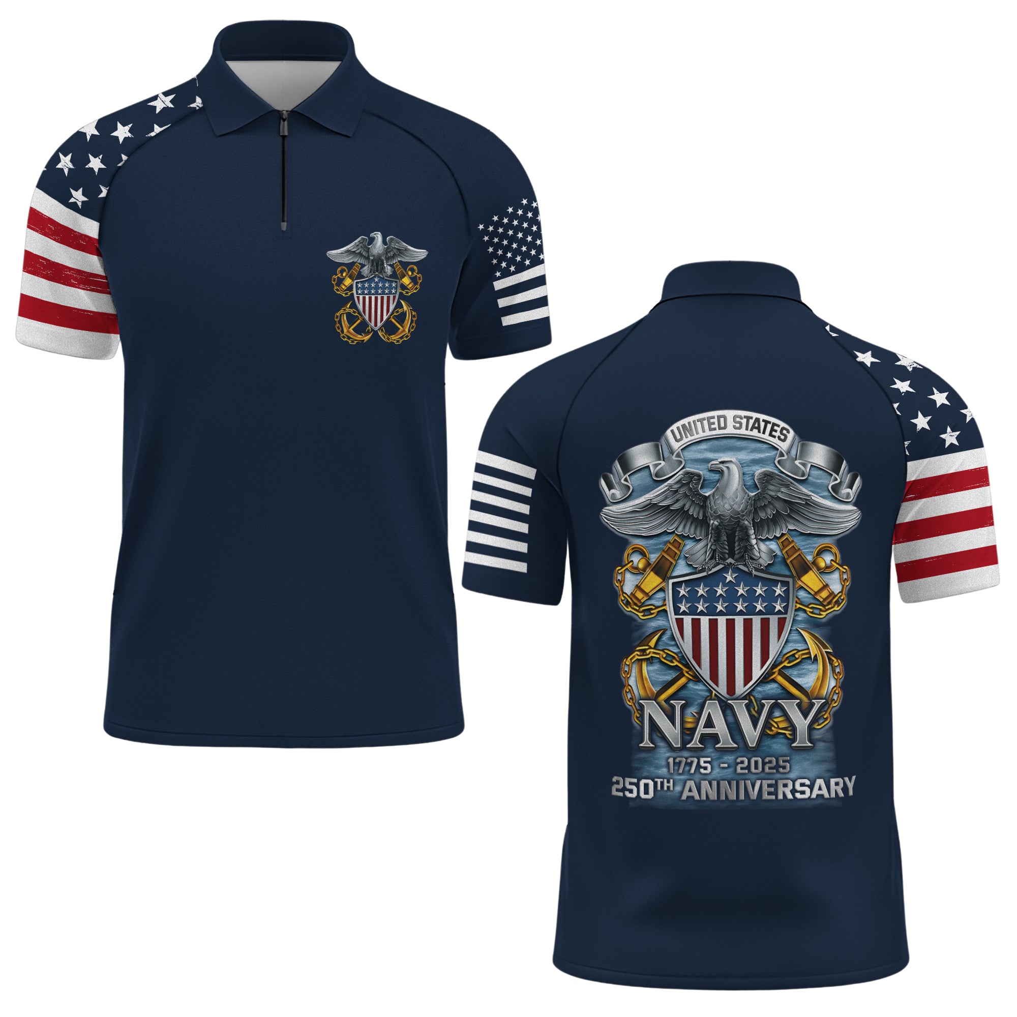 Navy 250th Anniversary Raglan Zip Polo Shirt