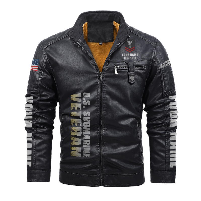 Personalizable Navy Submarine Leather Jacket