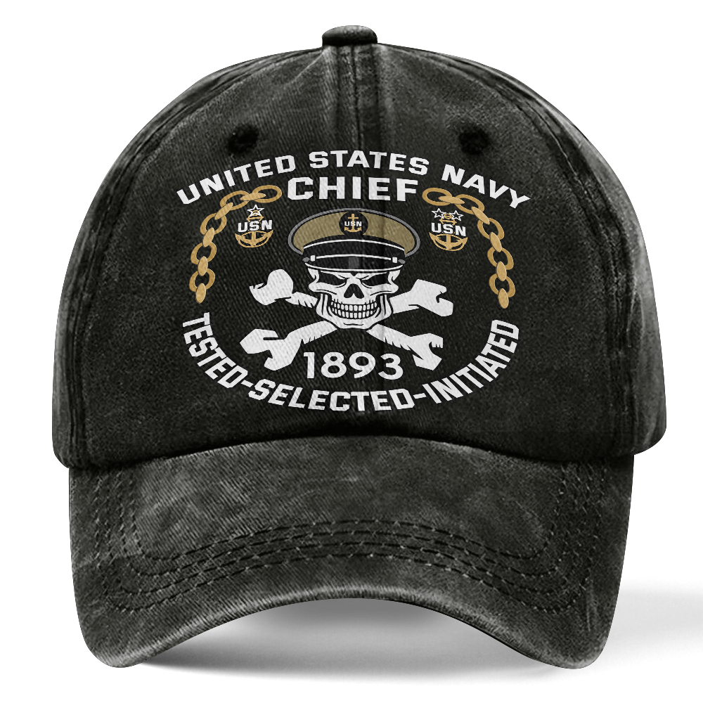 Personalizable Navy Chief Tested Selected Initiated Washed Cap