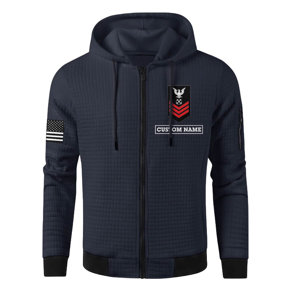 Personalizable Navy Submarine Waffle Hooded Jacket