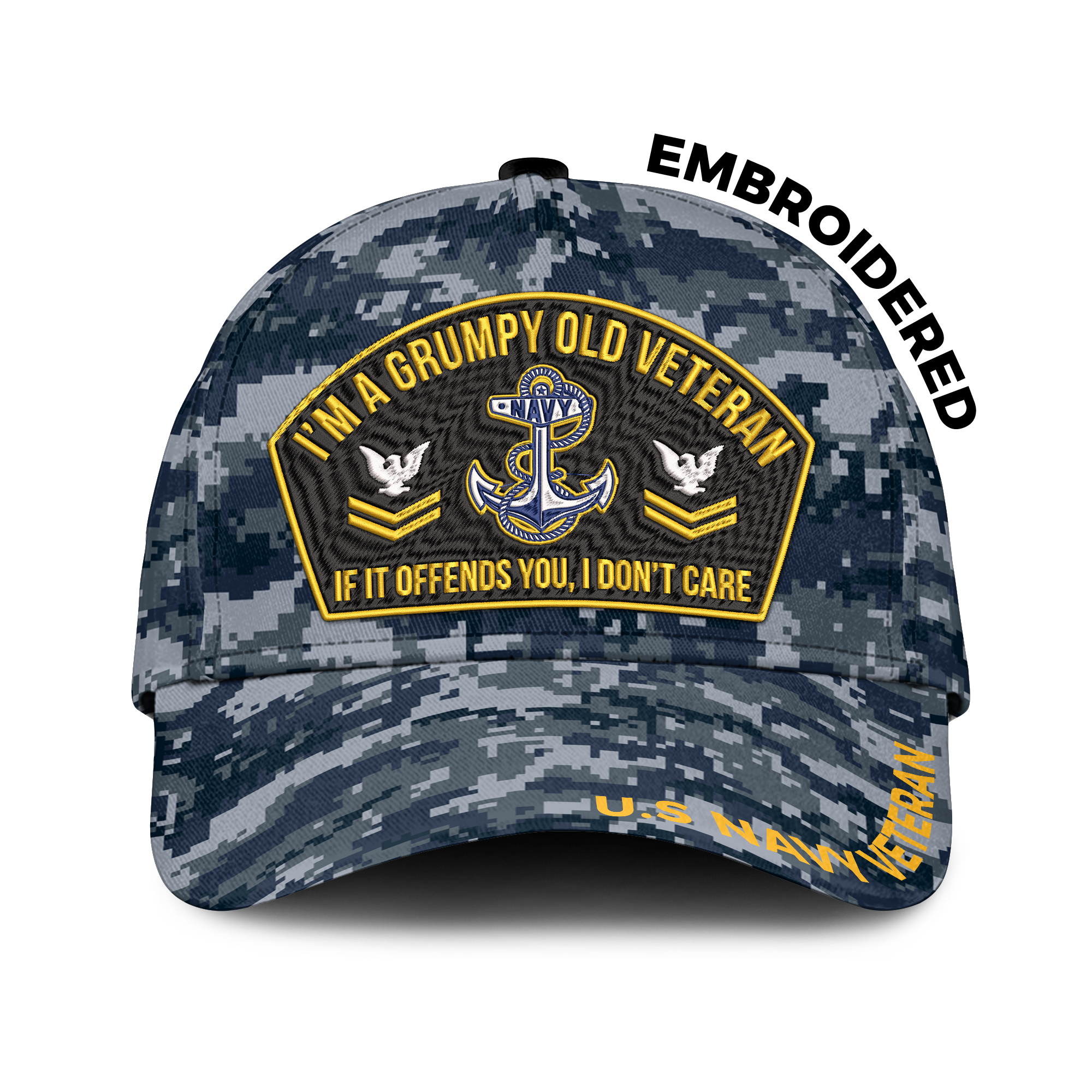 Personalizable I'm A Grumpy Old Navy Veteran Embroidered & Printed Cap