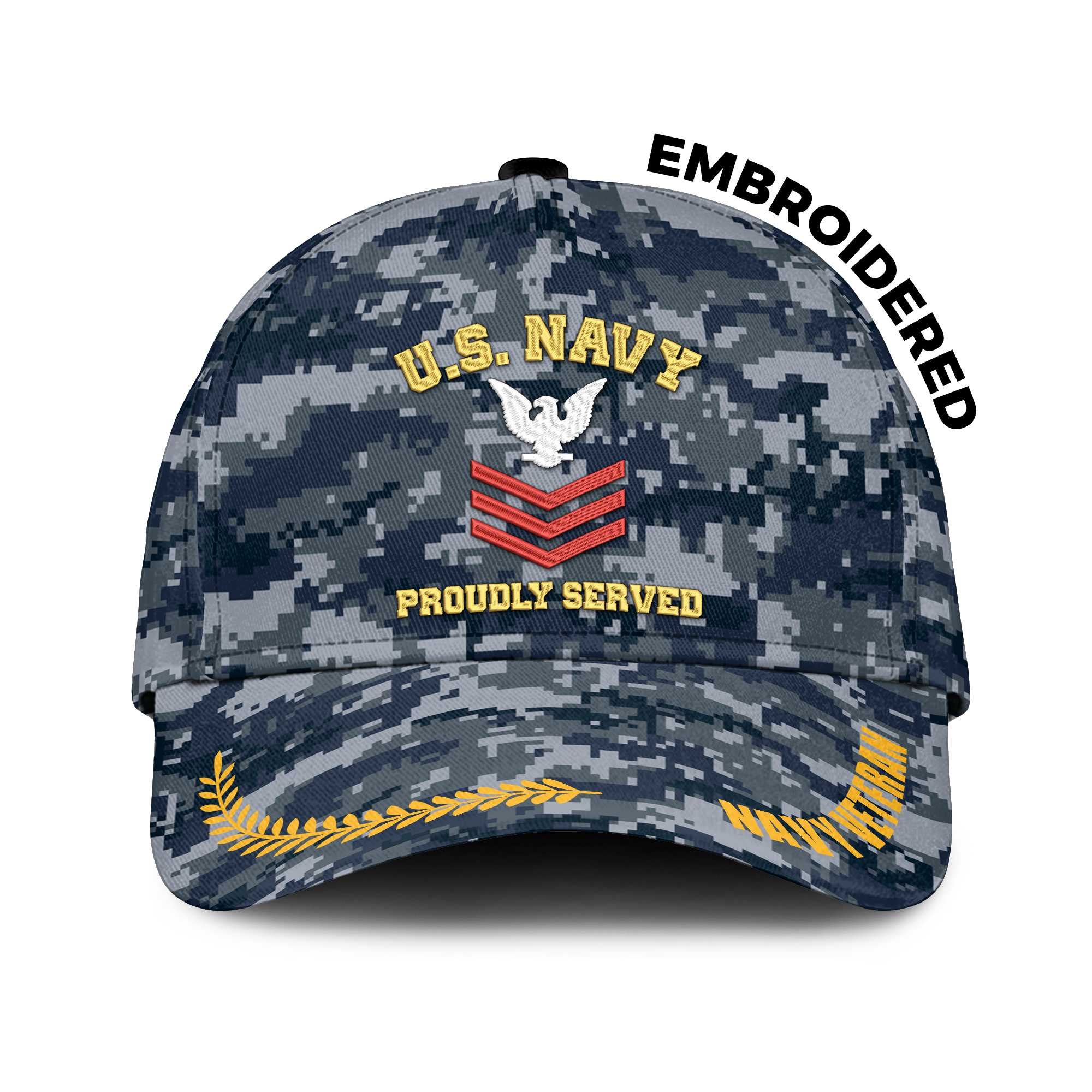 Personalizable Navy Ranking Proudly Served Embroidered & Printed Cap