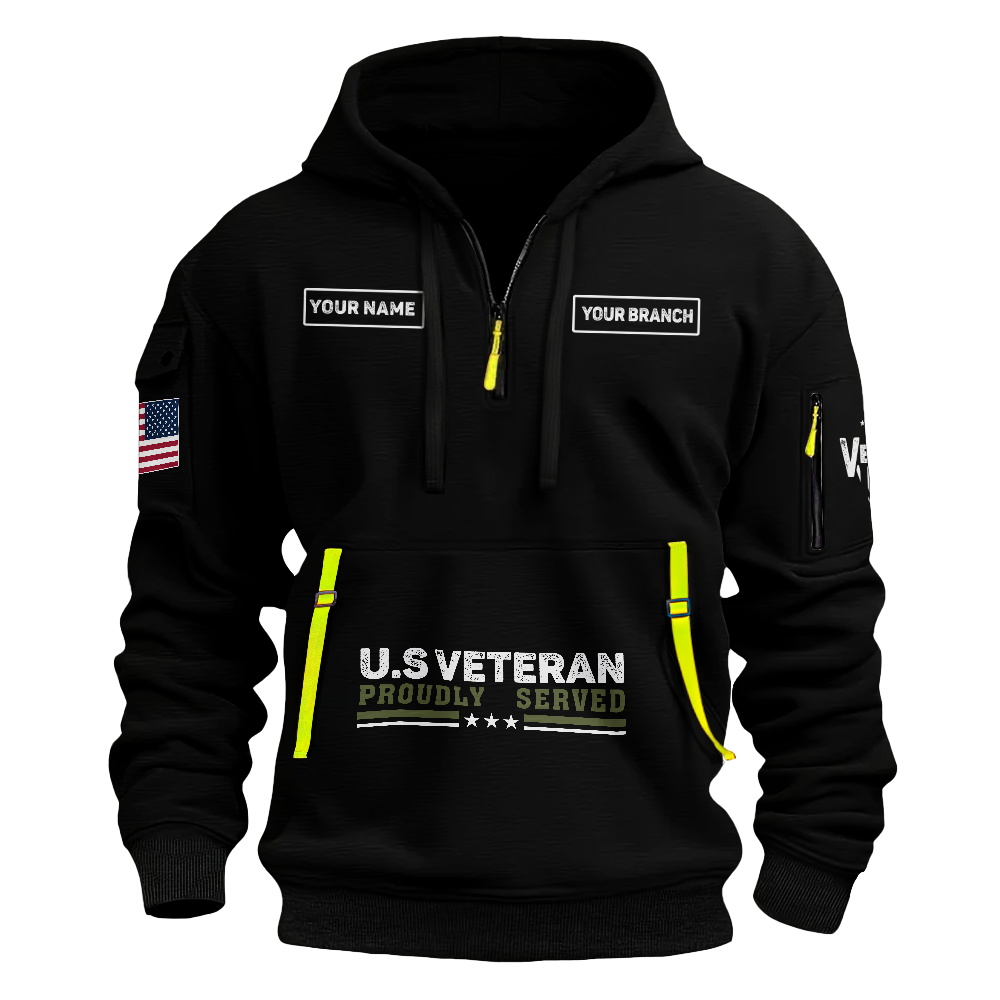 Veteran My Time In Uniform Is Over Personalizable Quarter Zip Hoodie