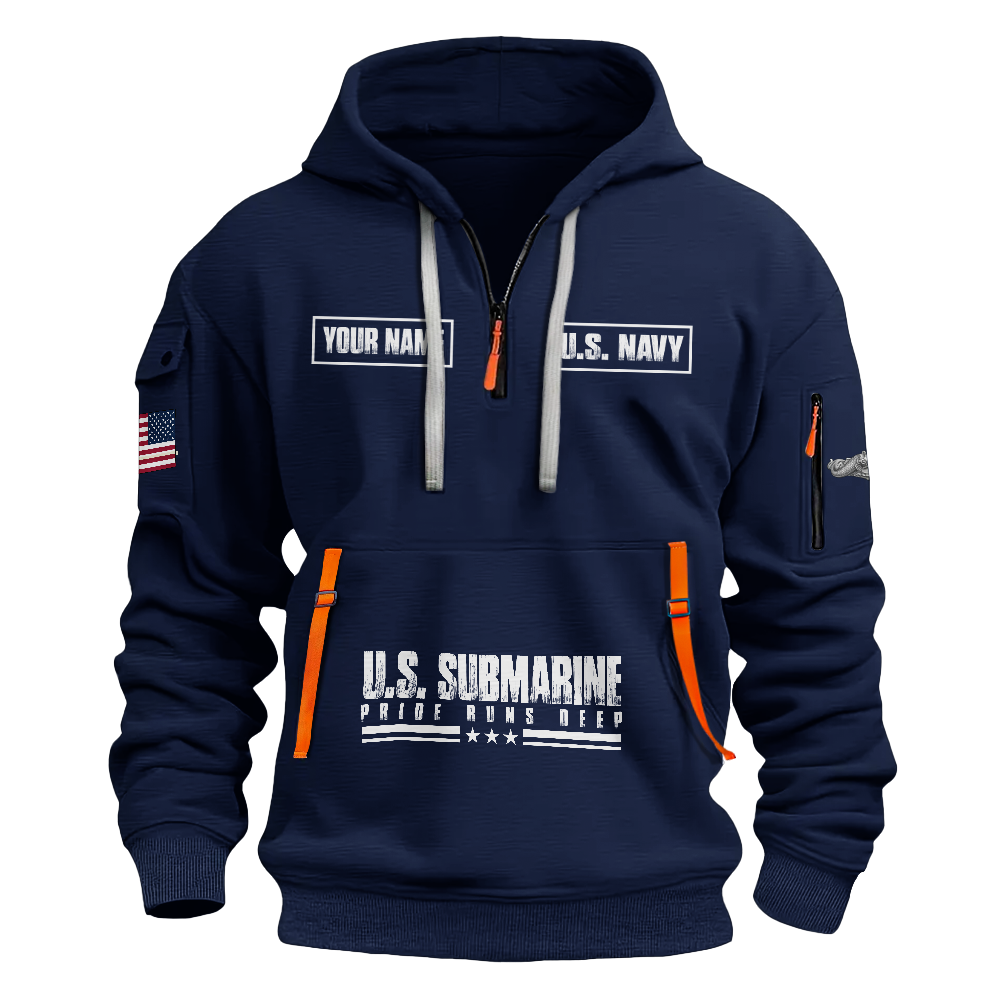 Personalizable Navy Submarine Quarter Zip Hoodie