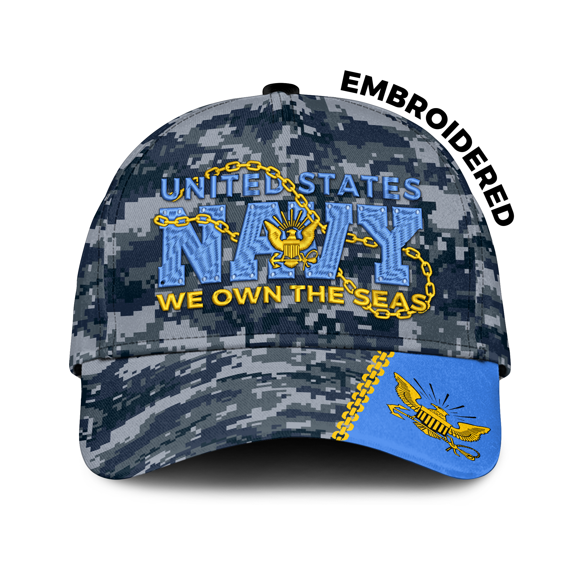 Navy We Own The Seas Embroidered & Printed Cap