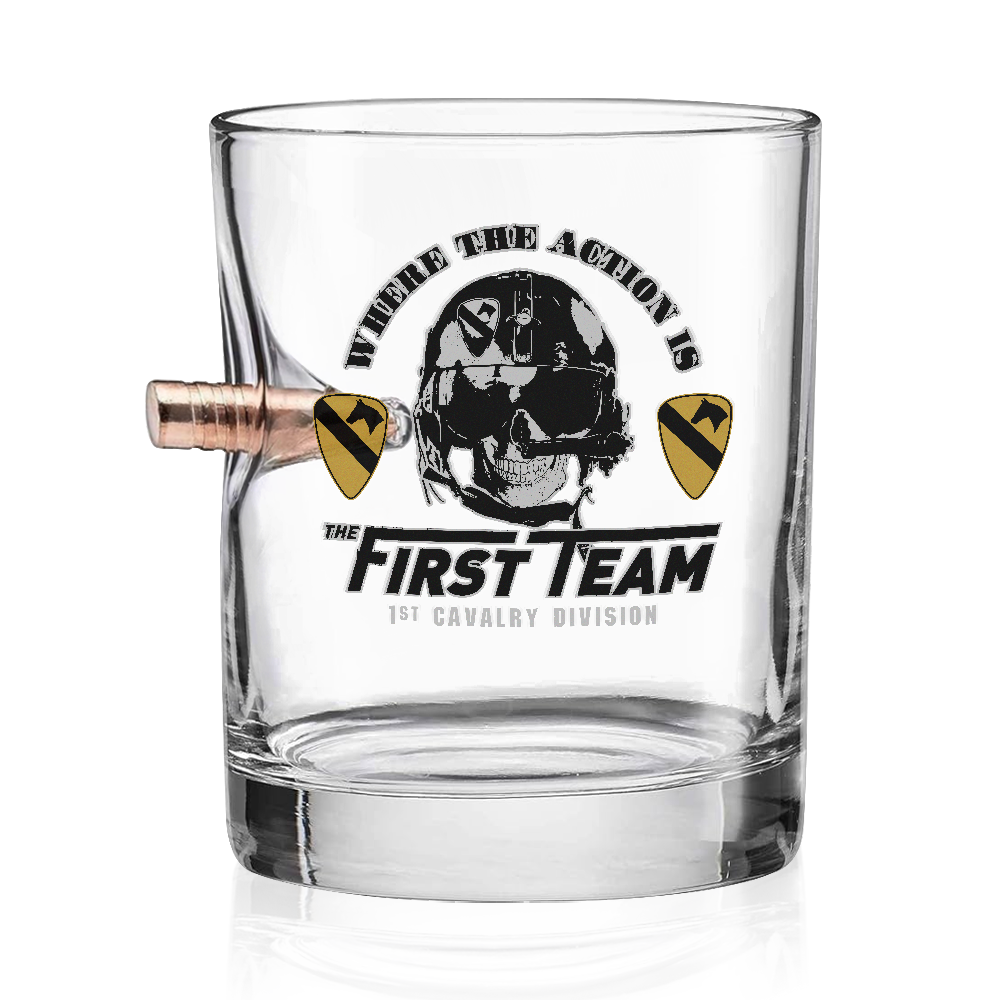 1st Cavalry Division The First Team Bullet Whiskey Glass