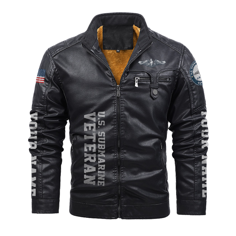 Personalizable Navy Submarine Leather Jacket