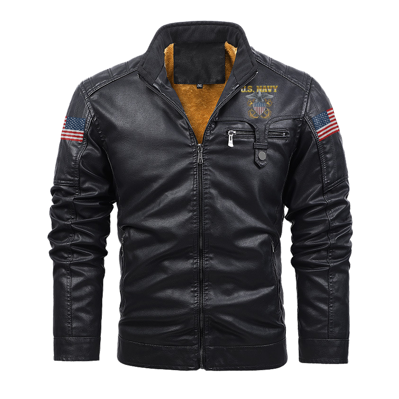 Navy Anchors Aweigh Leather Jacket