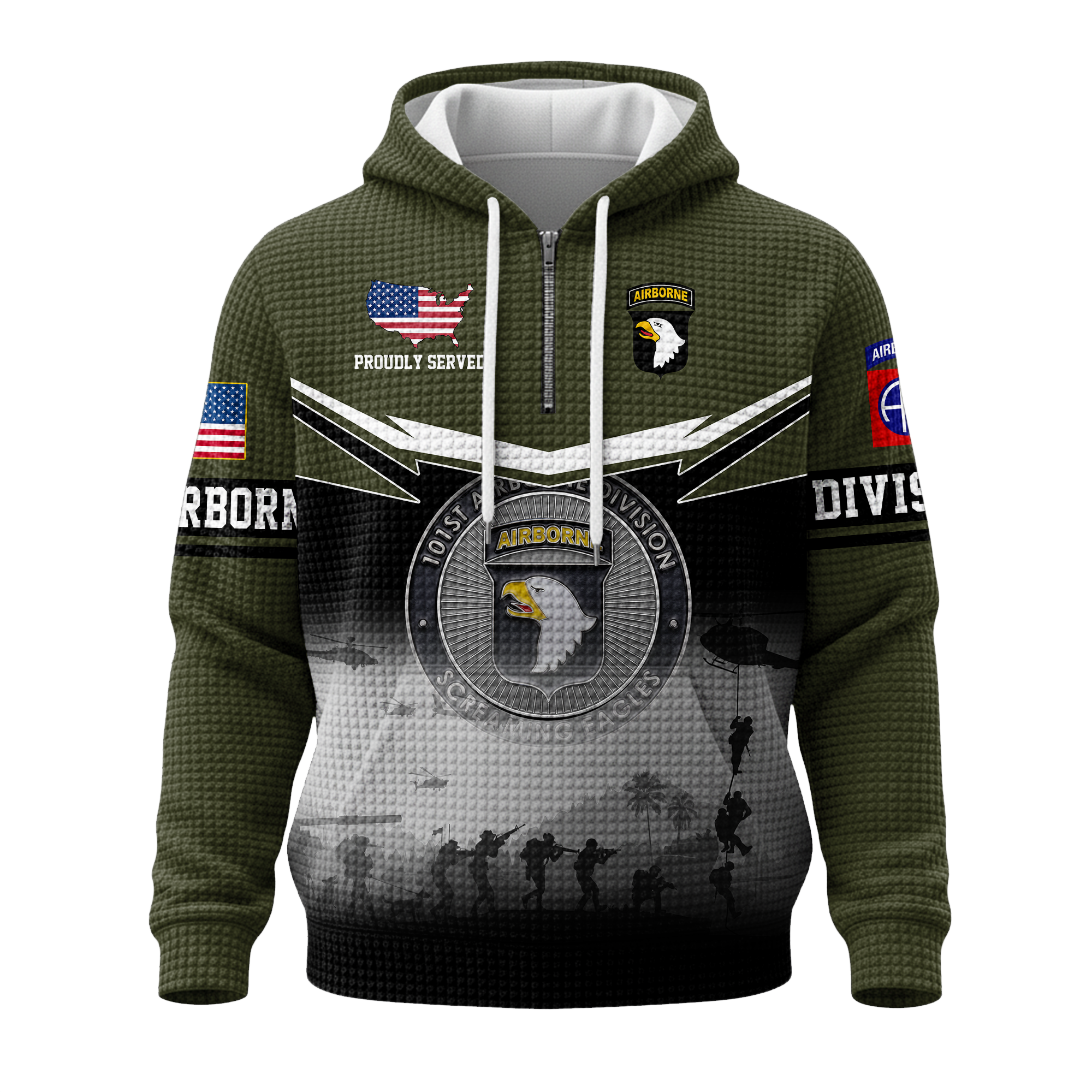 101st Airborne Screaming Eagles Quarter Zip Waffle Hoodie