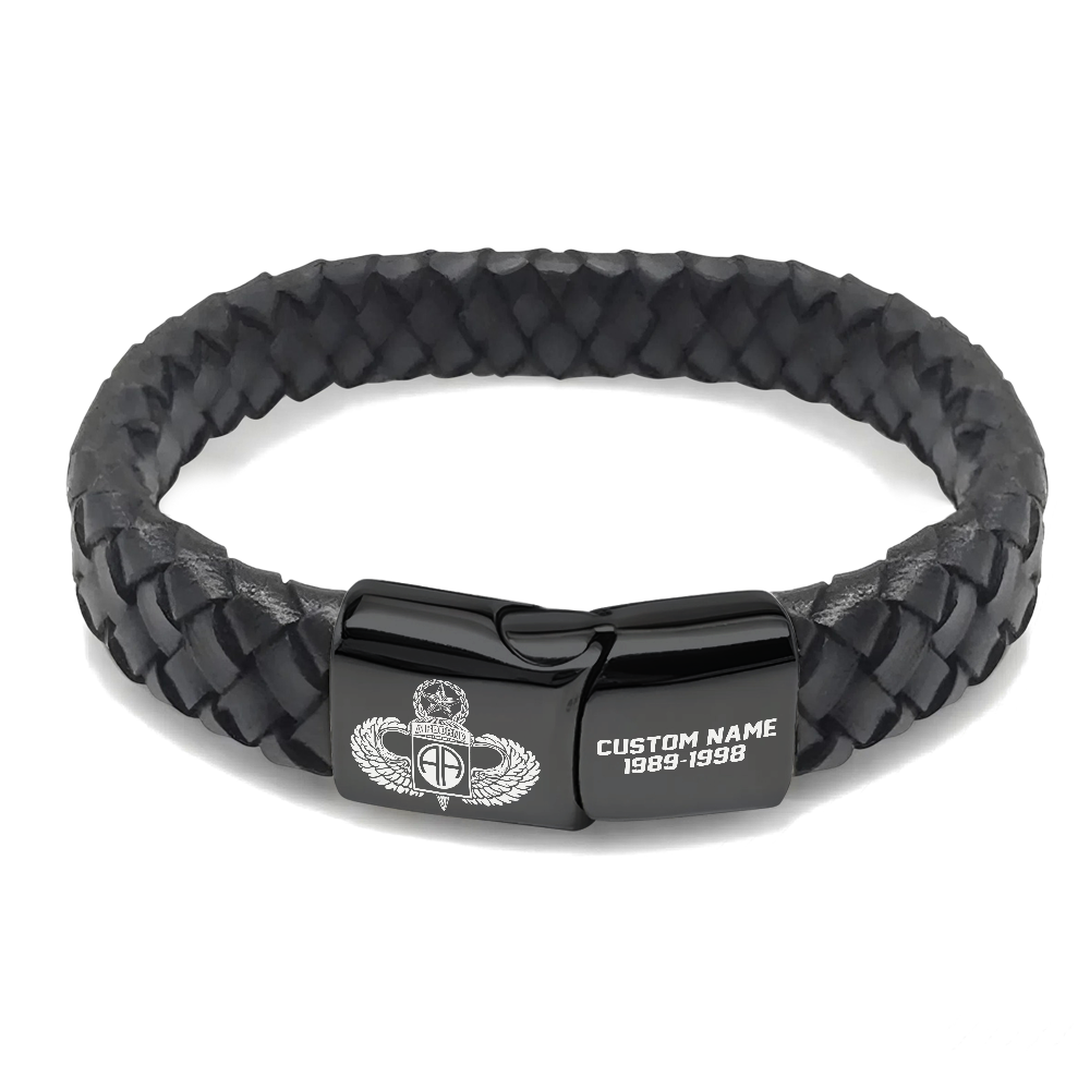 Personalizable 82nd Airborne Division Stainless Steel Watch & Leather Bracelet