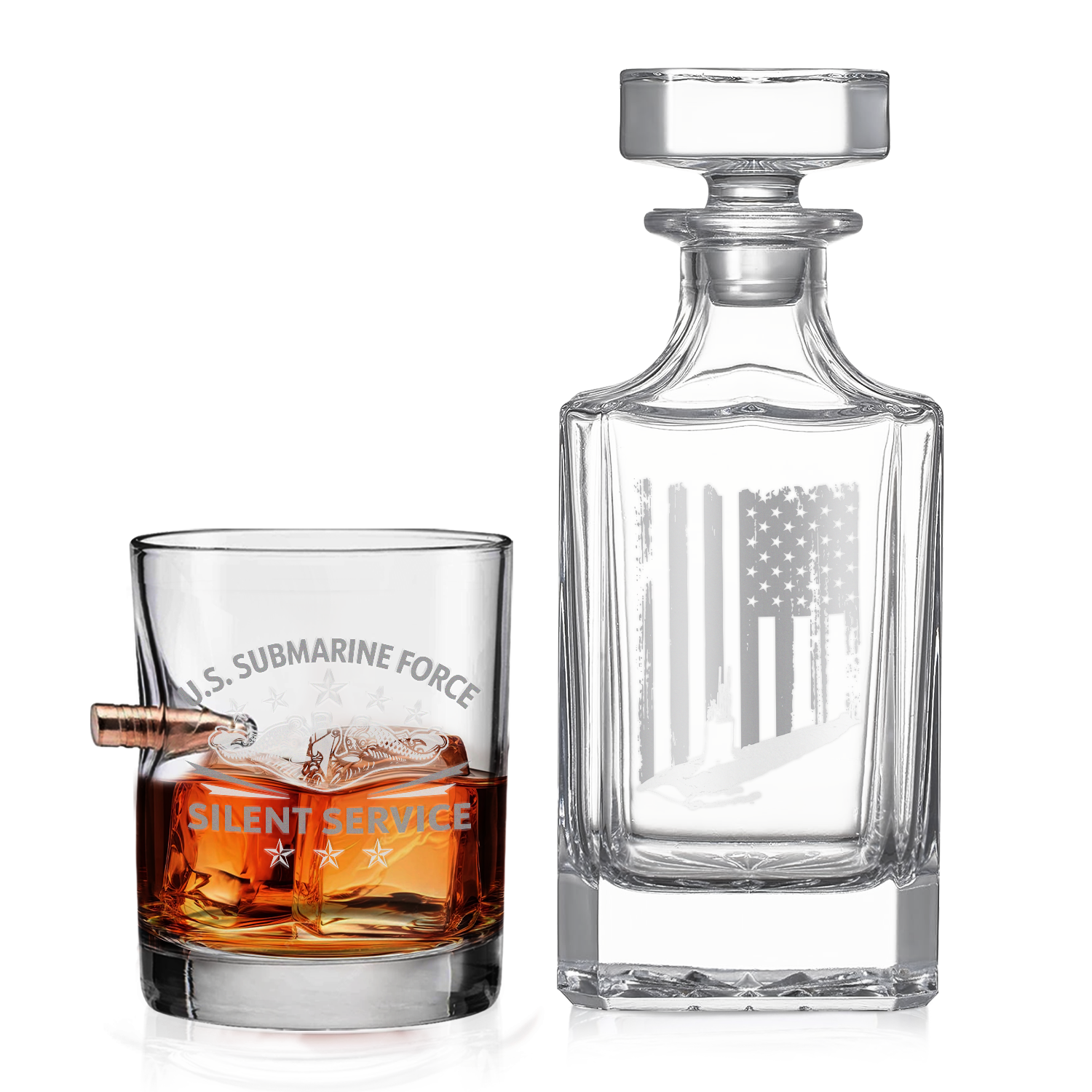 Navy Submarine Bullet Whiskey Glass & Decanter Set