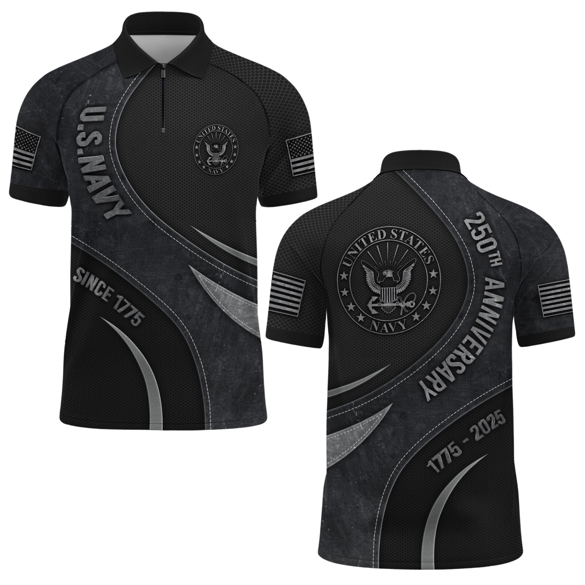 Navy 250th Anniversary Raglan Zip Polo Shirt