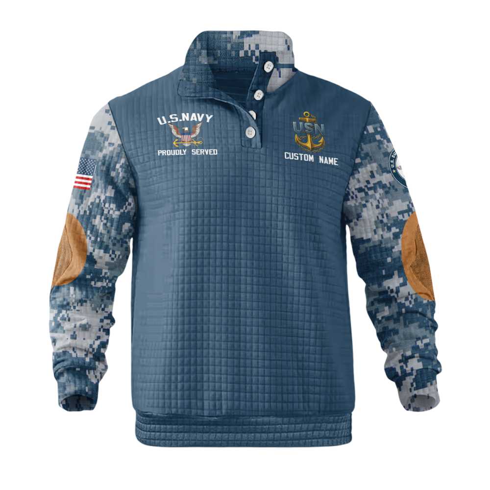 Personalizable I Am a Navy Veteran Waffle Stand Collar Sweatshirt