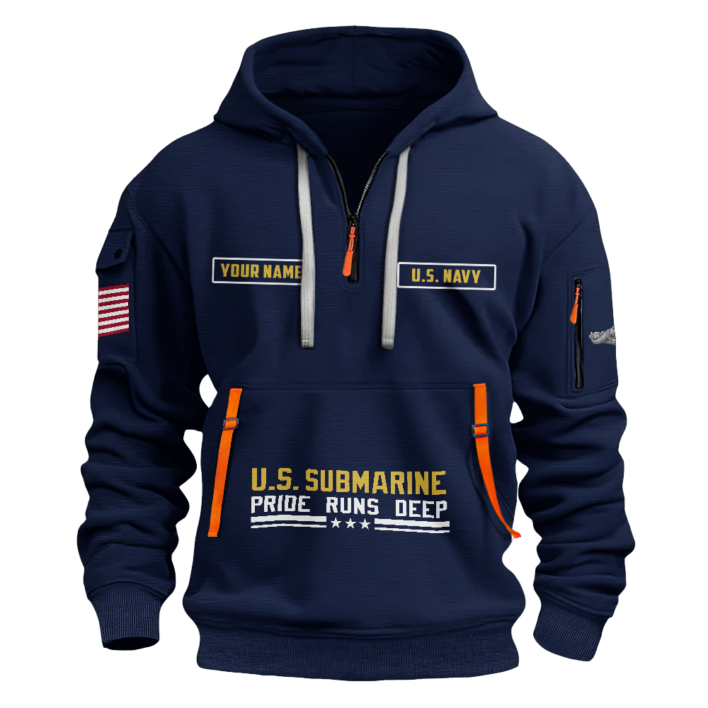 Personalizable Navy Submarine Quarter Zip Hoodie