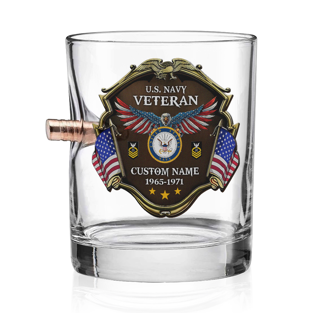 Personalizable Navy Veteran Bullet Whiskey Glass