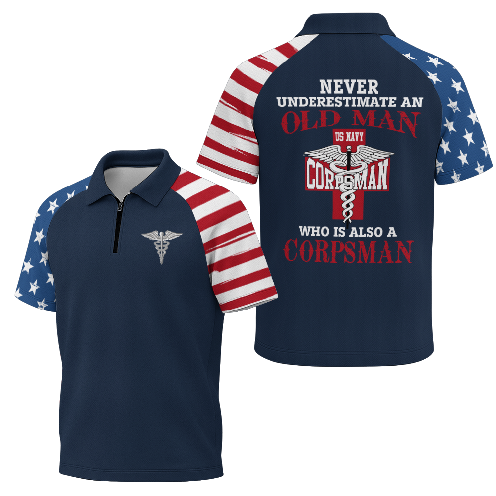 Navy Corpsman Raglan Zip Polo Shirt