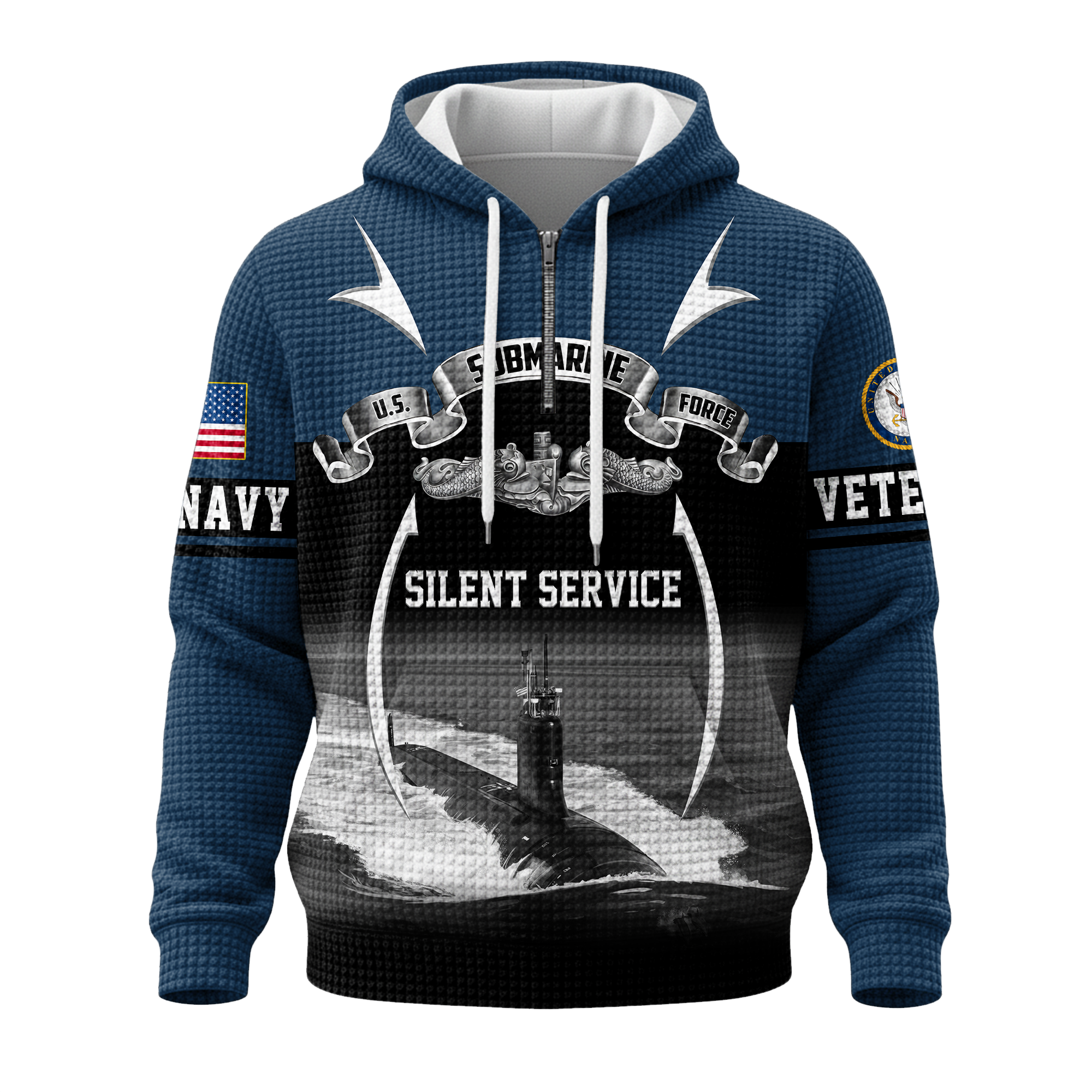 Navy Submarine Quarter Zip Waffle Hoodie